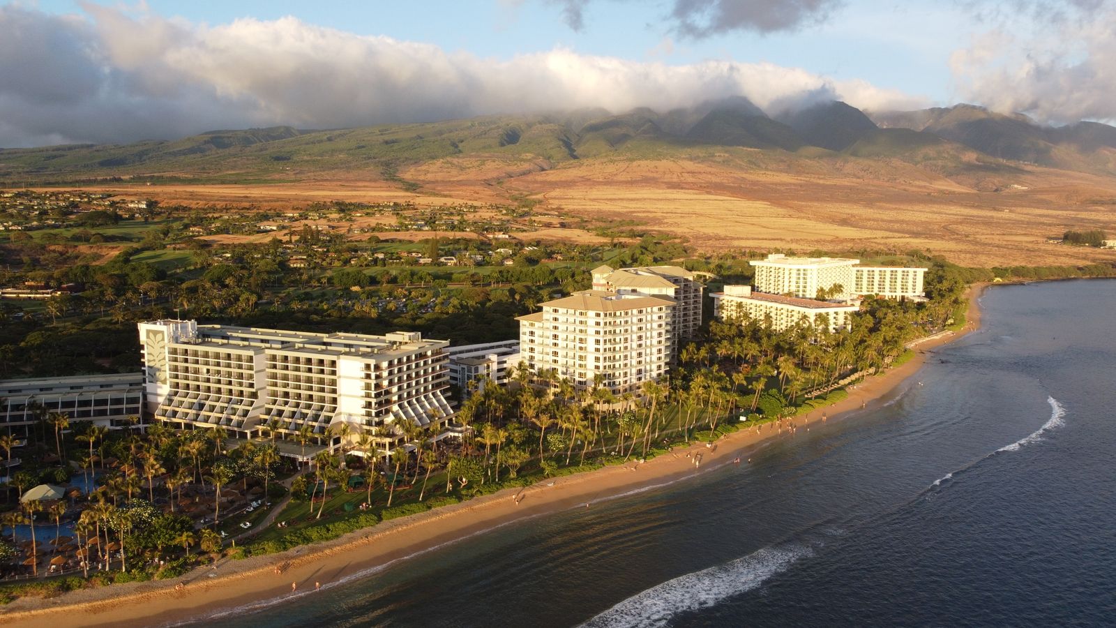 Aerial view of Kaanapali Beach on Maui with turquoise water